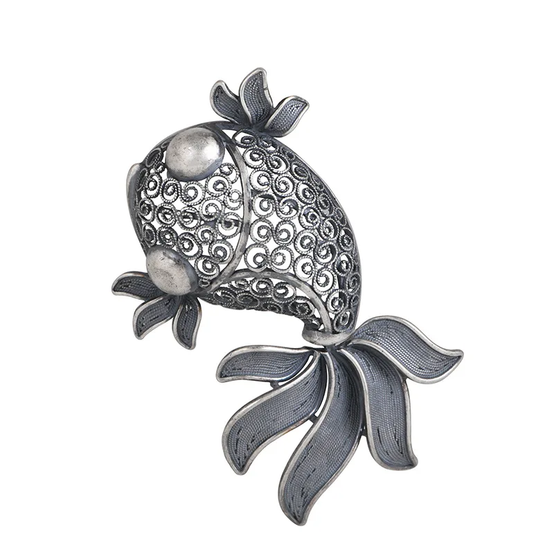 

Filigree Thai Silver Goldfish Pendants for Women 925 Sterling Silver Animal Gifts Hollow Fish Necklaces Ethnic Jewelry NO Chains