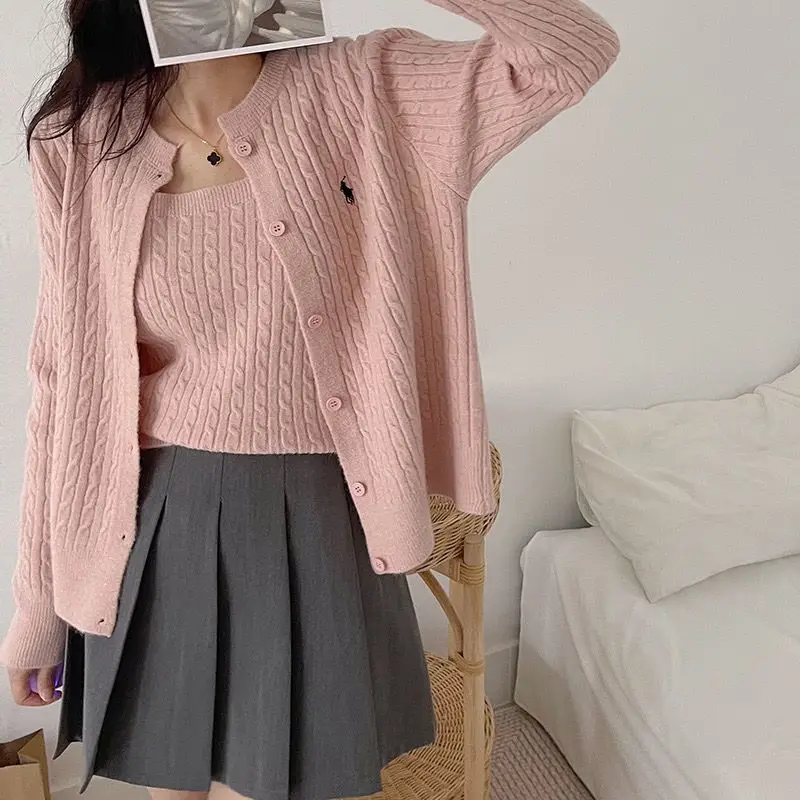 

Новый стиль вязаного кардигана, комплект из двух предметов для женщин, универсальный свитер в ленивом стиле, куртка