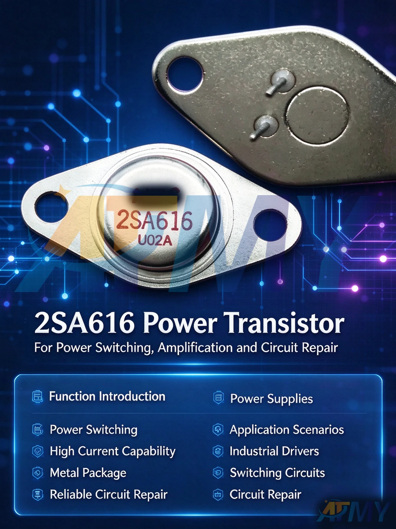 2piece 2SA616 Metal-Sealed Transistor TO-66 Iron-Seed Metal-Sealed Transistor