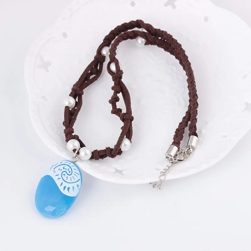 Disney Anime Moana Necklace Vaiana Moana Princess Handmade Braided Leather Rope Pendant Luminous Pendants Girl Birthday Gifts