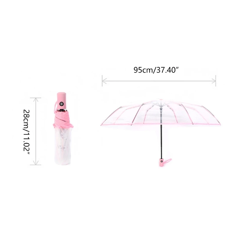 Full Automatic Folding Transparent Clear Auto Open Travel Umbrella for Women