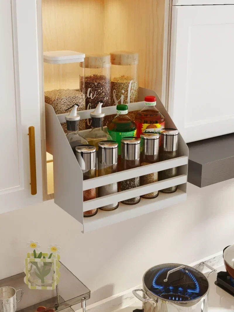 Kitchen Cabinet Hanging Cabinet Lifting Basket Cabinet Pull-down Seasoning Rack Seasoning Storage Rack Double Size