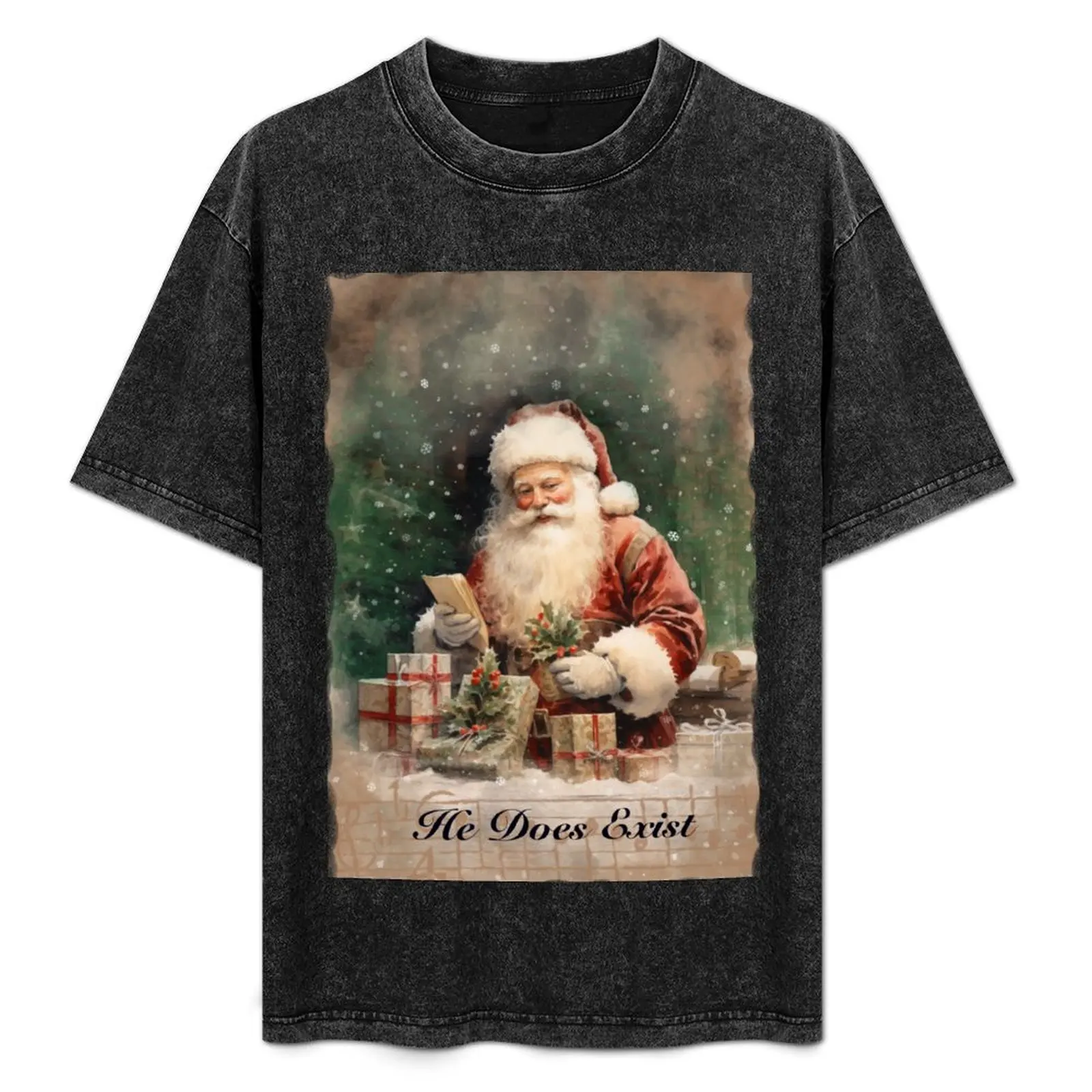 

He does exist Santa T-Shirt anime shirt valentines boutique clothes plain Short sleeve tee men