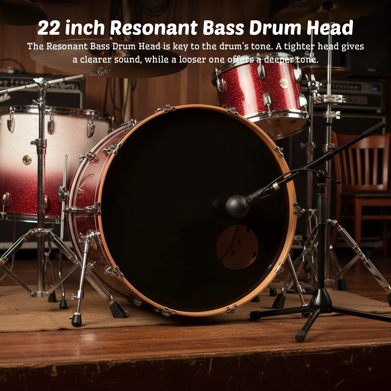 

22inch Bass Drum Resonant Head Enhanced Resonance Professional Black Bass Drum Skin with Hole for Drum Musical Instrument