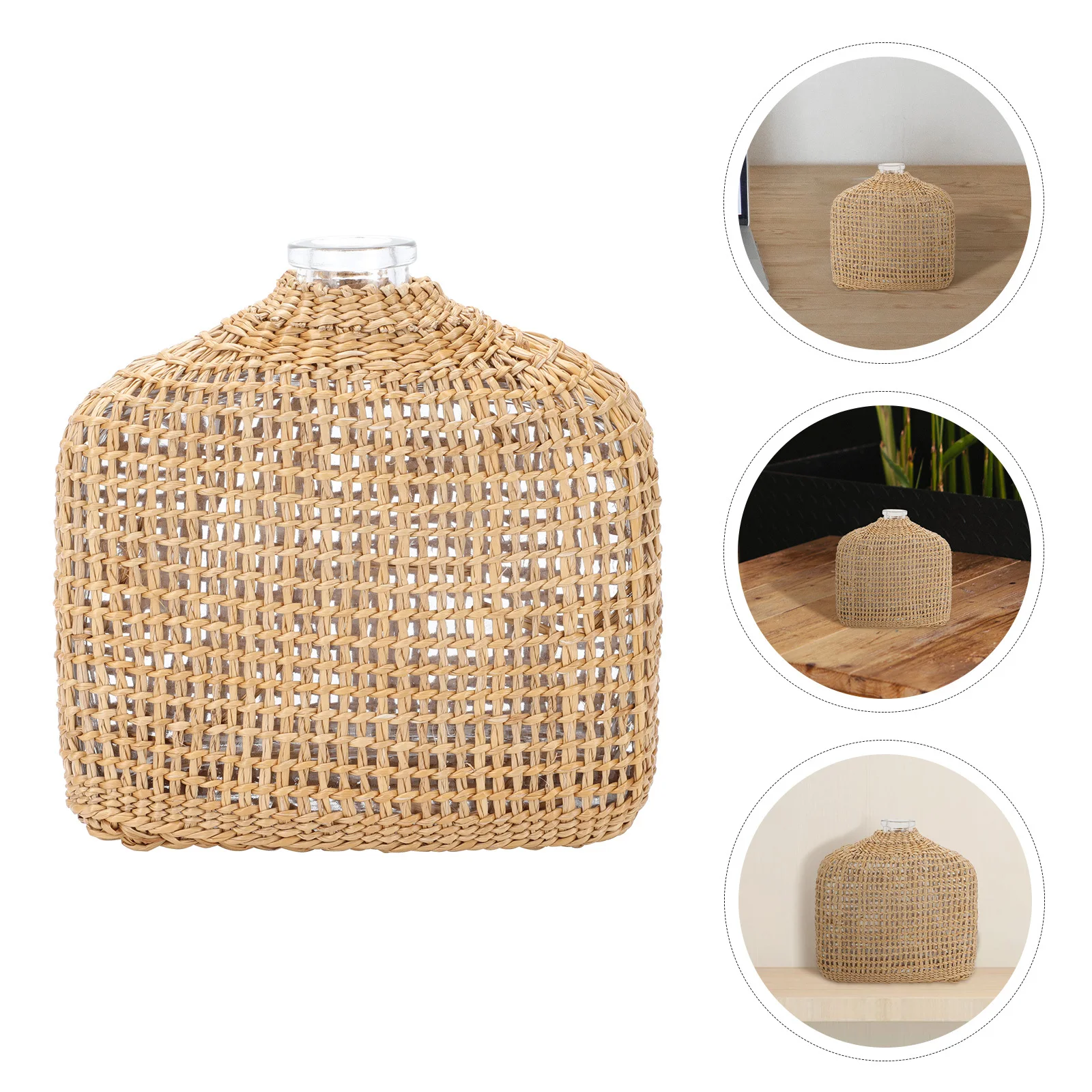 

Dried Flower Vase Glass Diffuser Bottle Rattan Woven Aroma Essential Oil Storage Container Home Decor Room Decoration Accessory