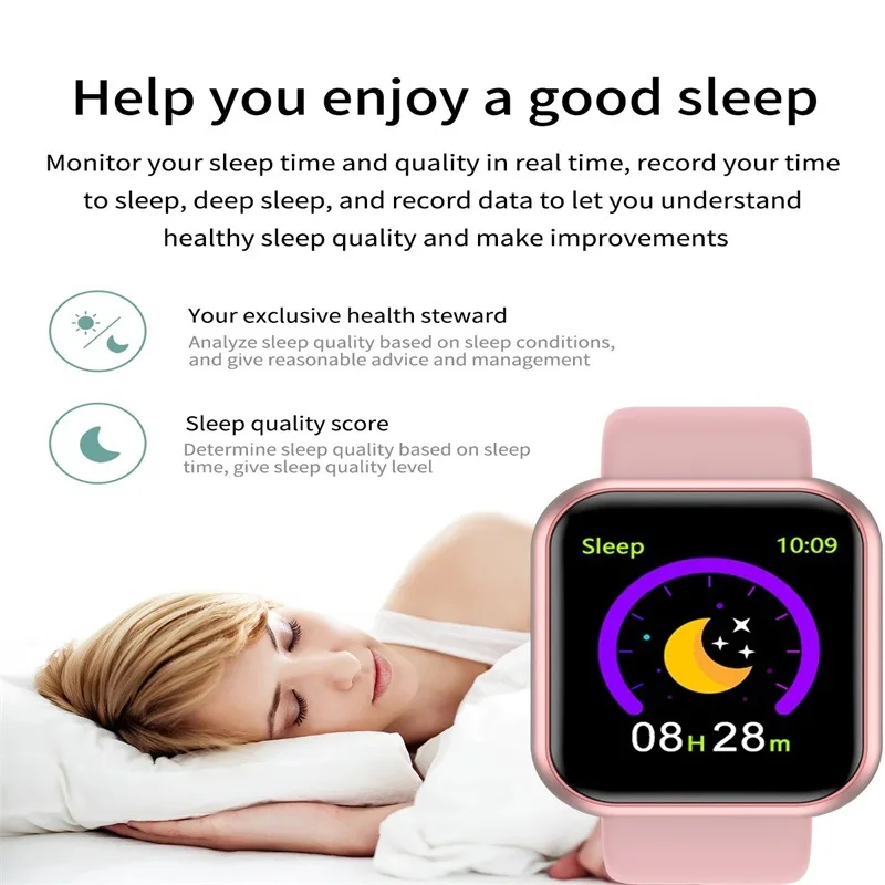 Reloj inteligente Y68, pulsera deportiva para Fitness, presión arterial, frecuencia cardíaca, recordatorio de mensajes, podómetro Android