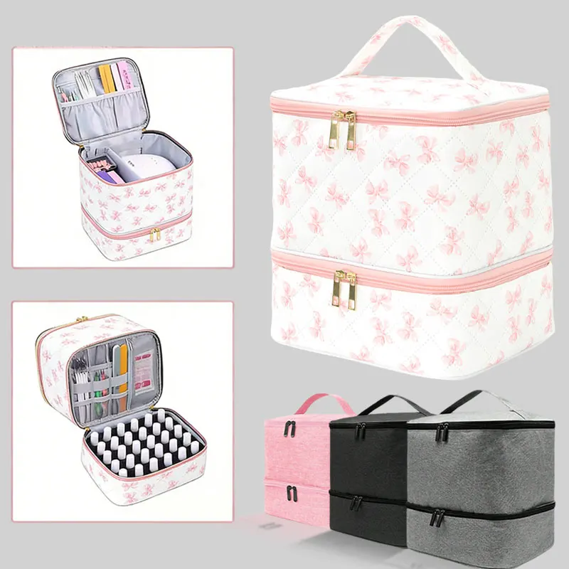 

Double Layer Nail Polish Storage Bag Essential Oil Bag Portable Cosmetic Nail Care Kit Nail Care Tool Storage Box 30 Compartment
