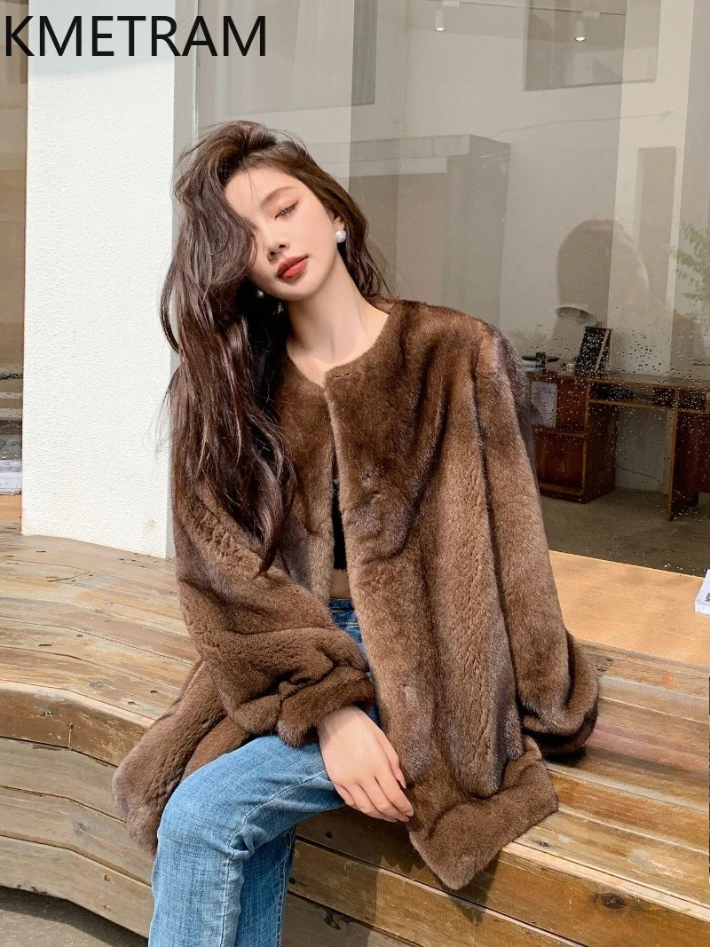KMETRAM Real Mink Fur Coat Women 2026 New Young Style Womens Winter Coats Real Fur Jacket Luxury Women Clothes Roupas Femininas