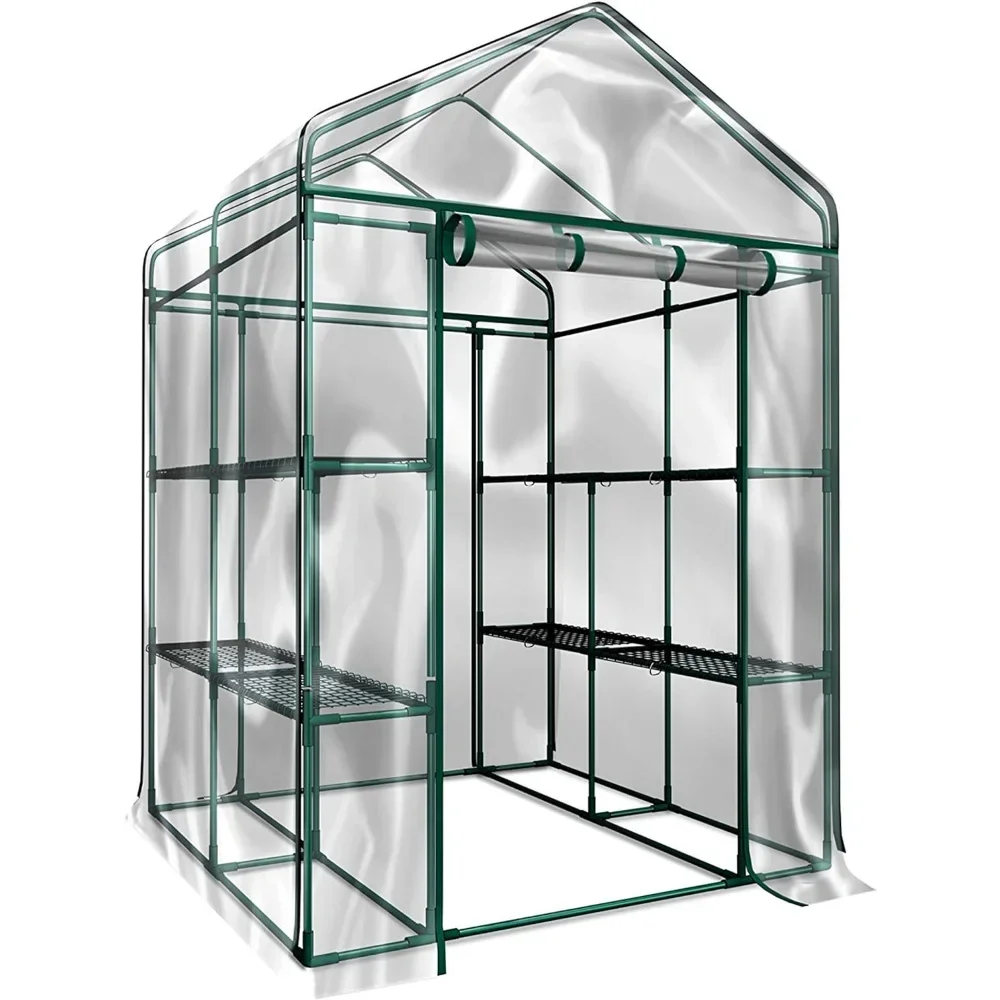 

Greenhouse - Walk in Greenhouse with 8 Sturdy Shelves and PVC Cover for Indoor or Outdoor Use - 56 x 56 x 76-Inch Green House