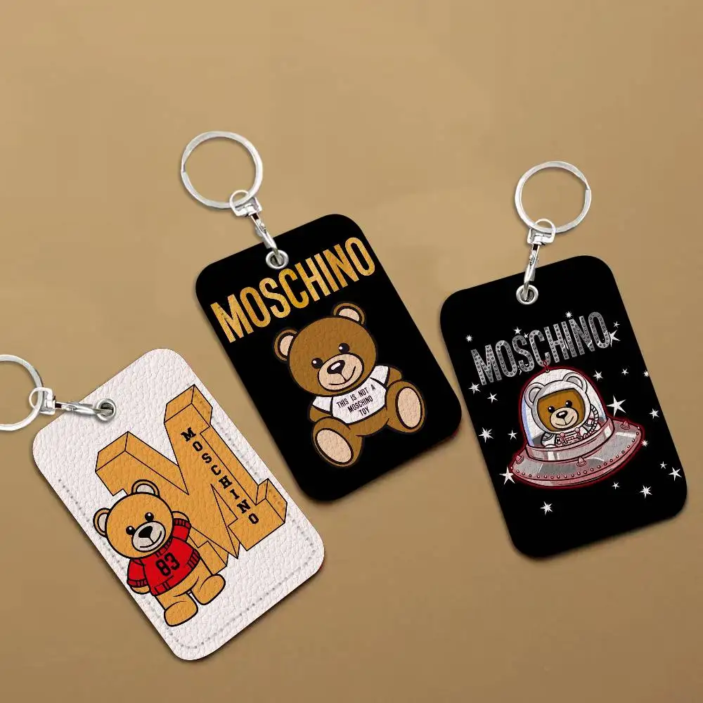 Cartera de Cuero Minimalista de Lujo Bear M-Moschino, Protector de Tarjetas de Identificación y de Visita
