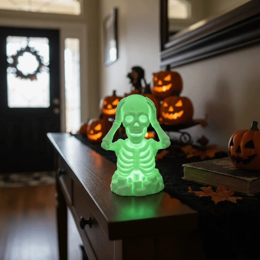 Compact Halloween Skeleton Figurine Creative Novelty 3D Printed Skull Durable Miniature Glow Miniature Sculpture Students