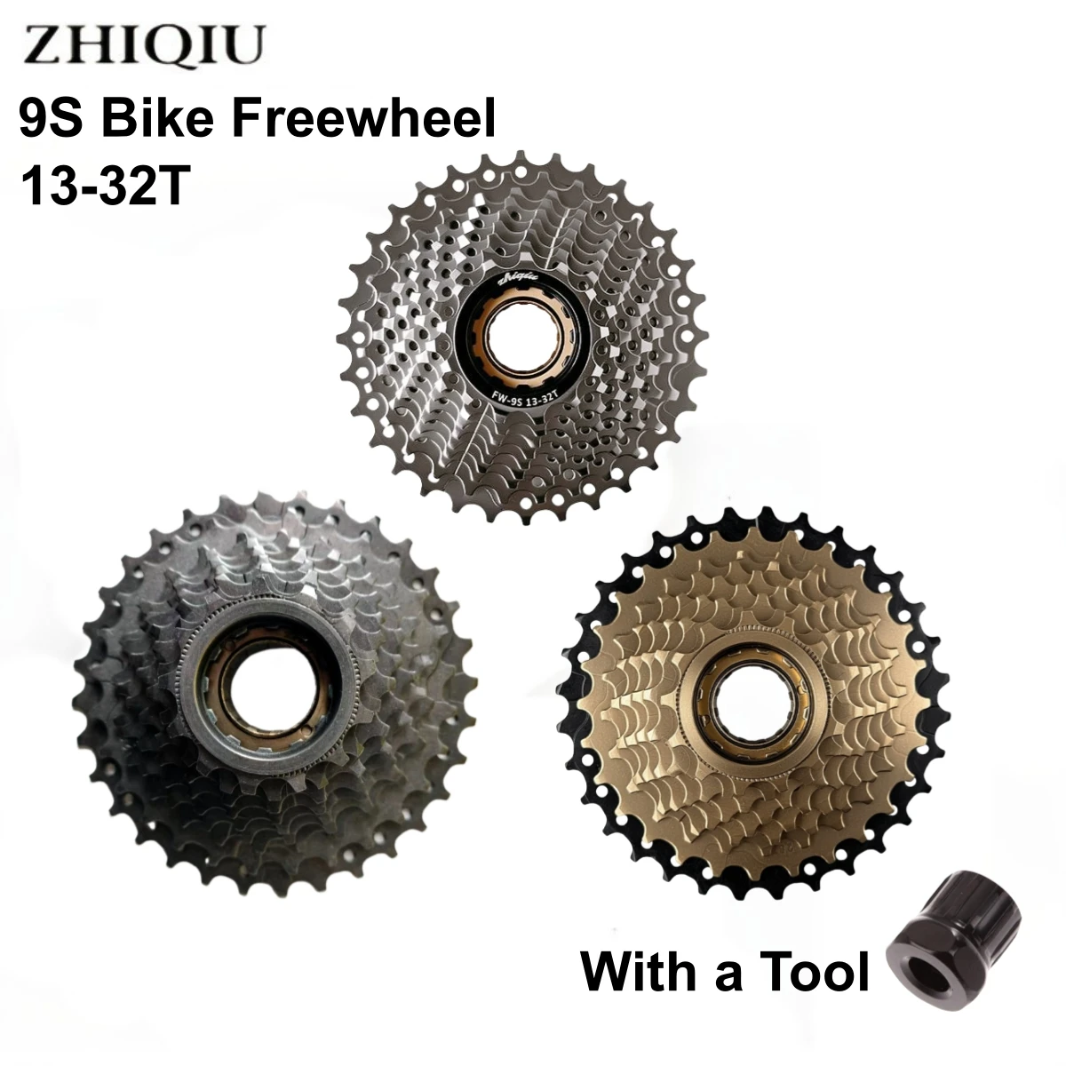 

ZHIQIU Bike Freewheel,9 Speed,13-32T,Bicycle Freewheel Threaded Type Freehub Cycling Replacement Parts