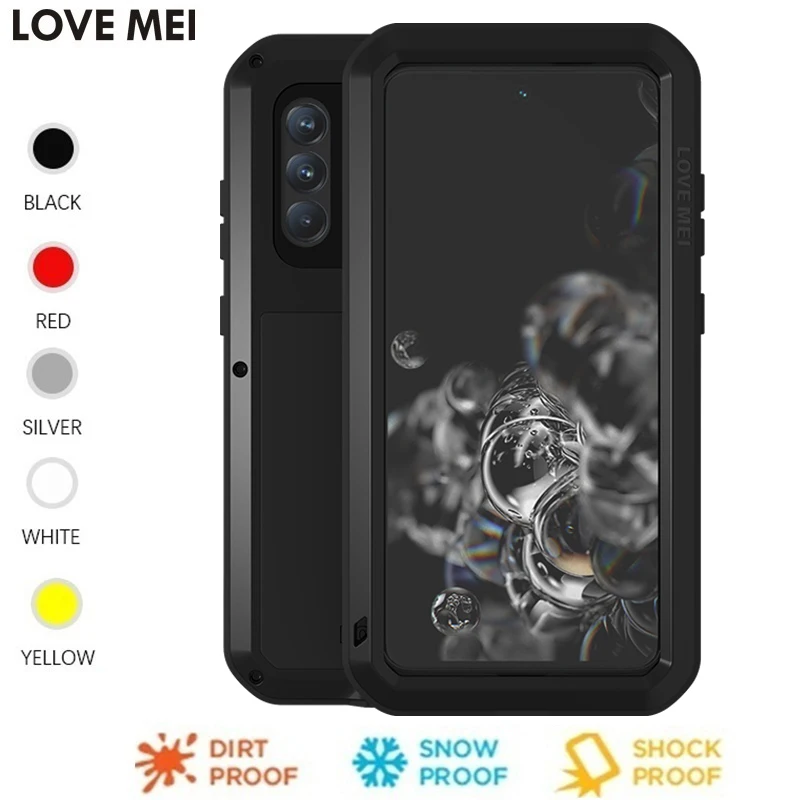 Love Mei Powerful Case For Samsung Galaxy S24 S23 S22 S21 Ultra Anti-knocked Aluminum Metal Gorilla Toughened Glass Phone Cover