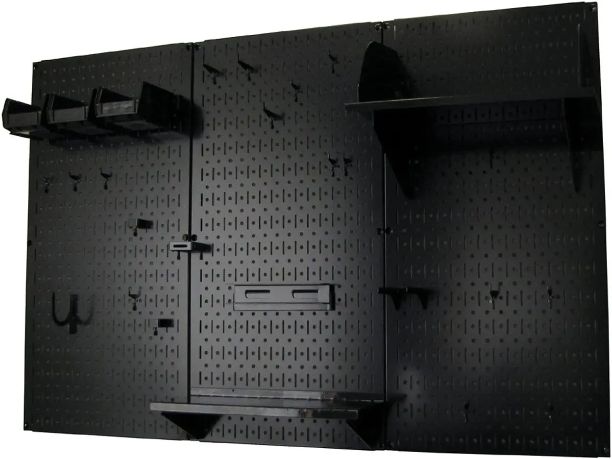 Pegboard Organizer Wall Control 4 ft. Metal Pegboard Standard Tool Storage Kit with Black Toolboard and Black Accessories