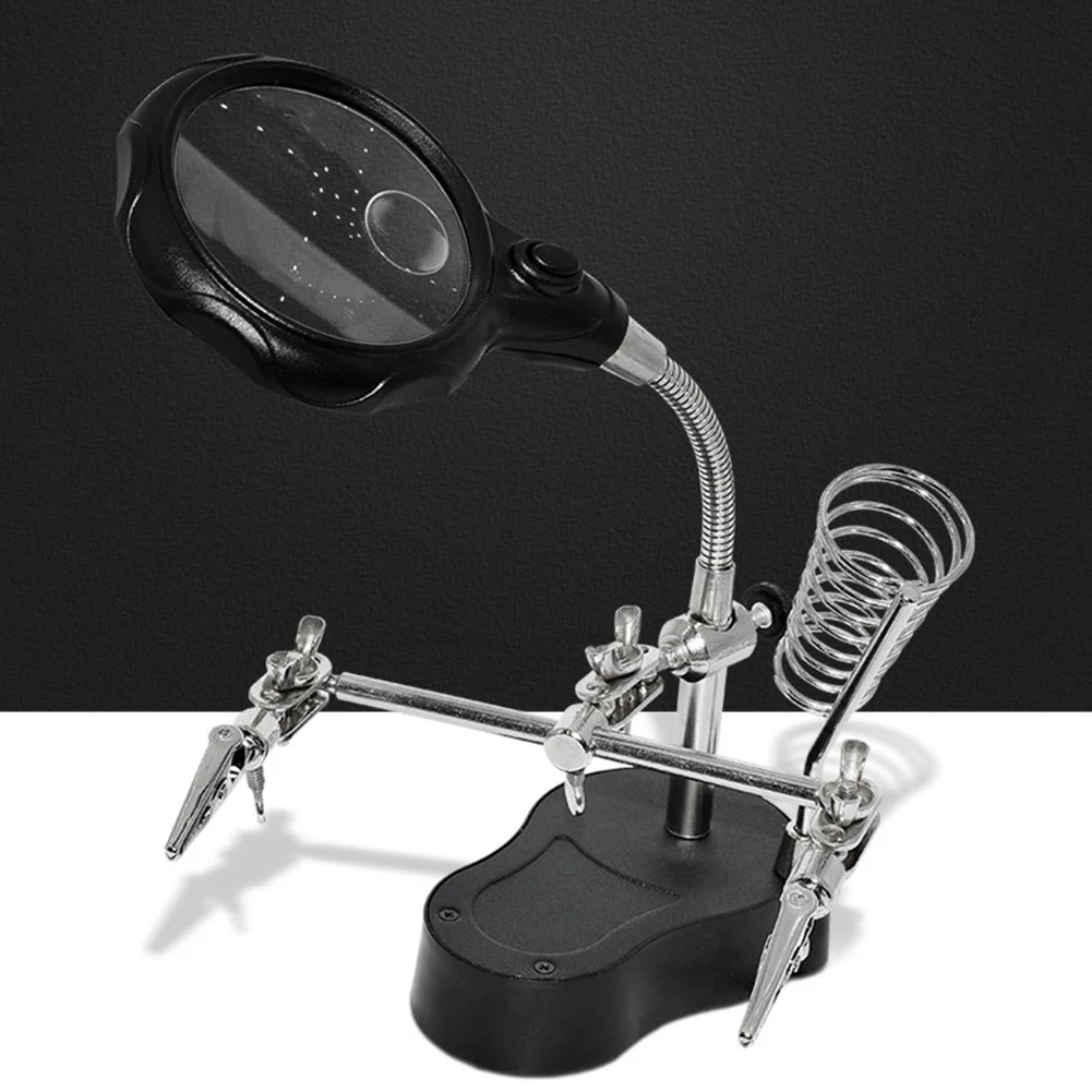 LED Auxiliary Clip Magnifier JSD 801 with 3.5X Magnification 60mm Lens and Gooseneck for PCB Inspection and Soldering