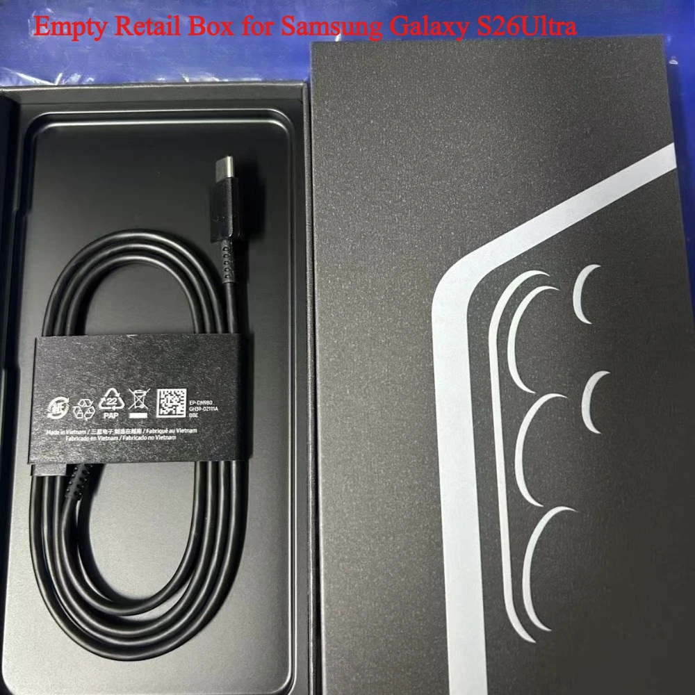 

Empty Retail Box for Samsung Galaxy S26Ultra Retail Phone Box or EU/US/UK Accessories Charger Adapter Type-C Cable Headset