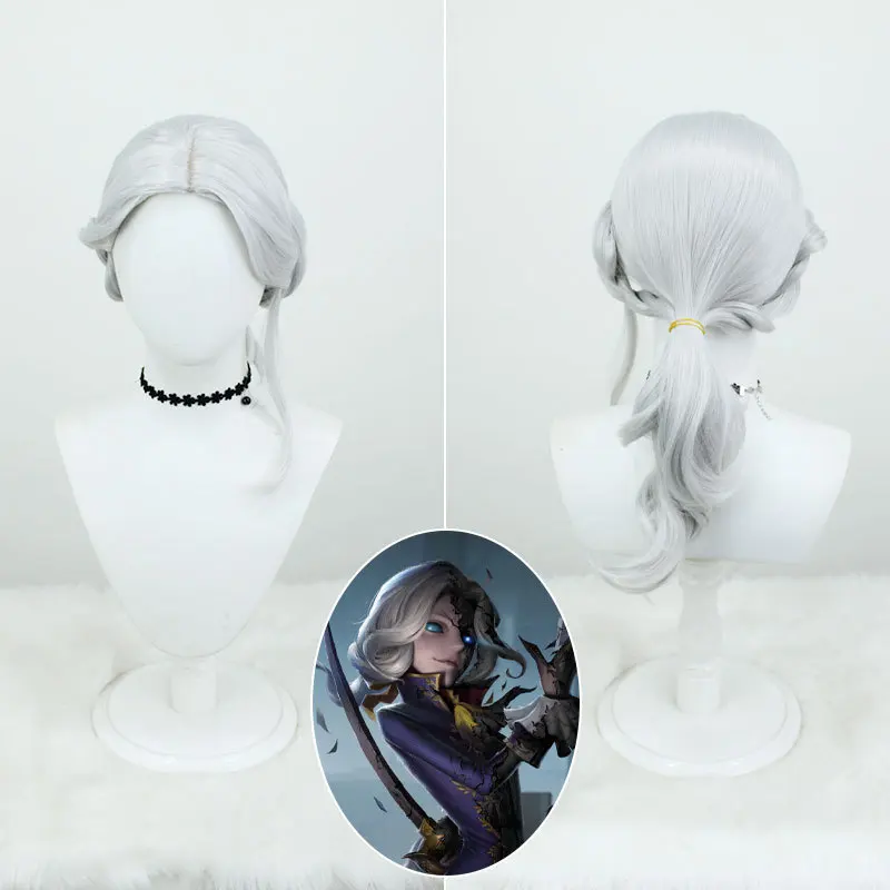 لعبة الهوية الخامس شعر مستعار تأثيري الشعر الاصطناعية مصور جوزيف شعر مستعار ذيل حصان فضي أبيض تأثيري الباروكات #5