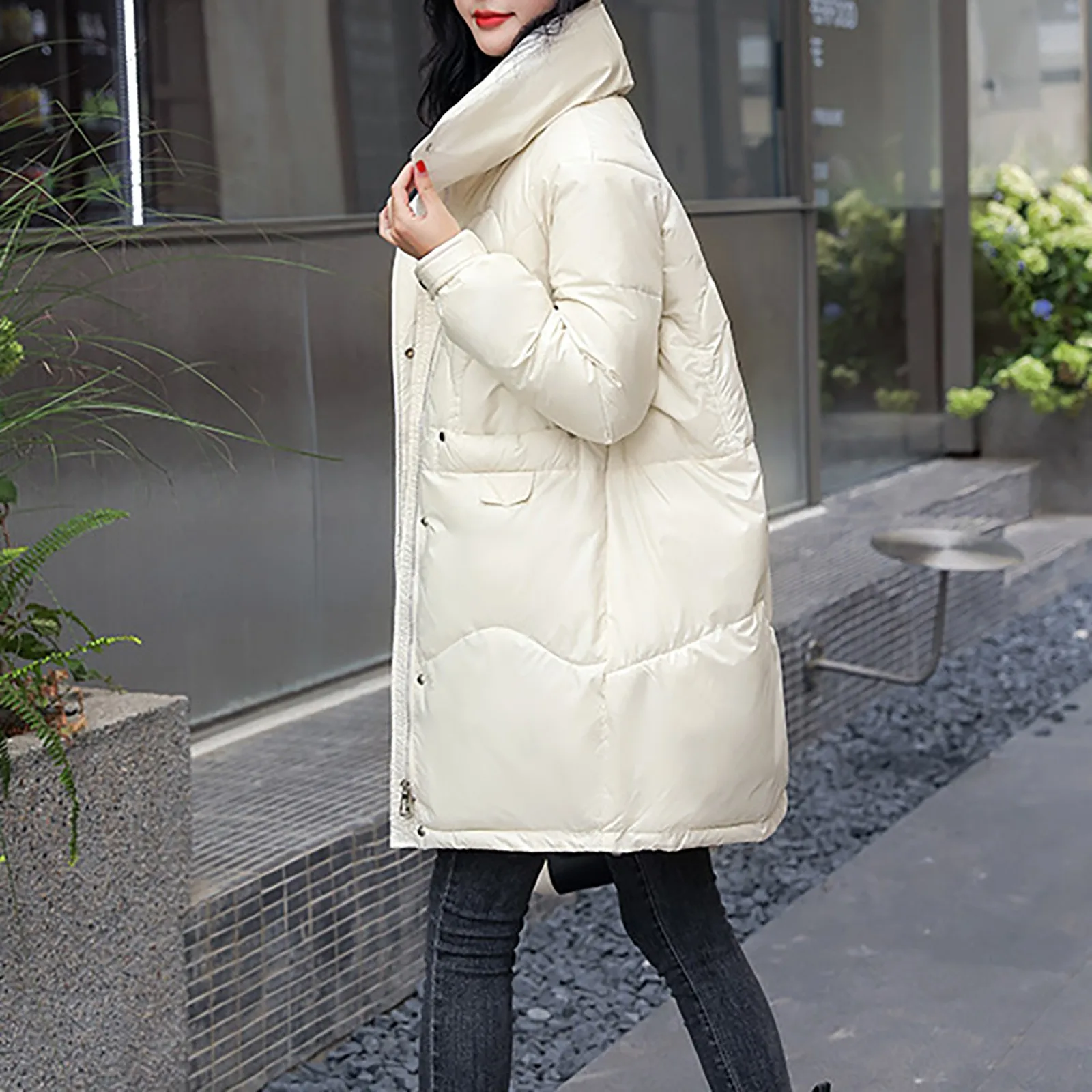 Fashion Women Bright White Red Black Puffer Jacket Winter Warm Bubble Coats Shiny Leather Parkas Down Zipper Parkas Jacket