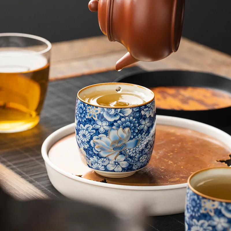 Ru Kiln New Gold Wanhua Personal Cup Ceramic Teacup Chinese Home Master Cup Tea Tea Cup Kung Fu Tea Set