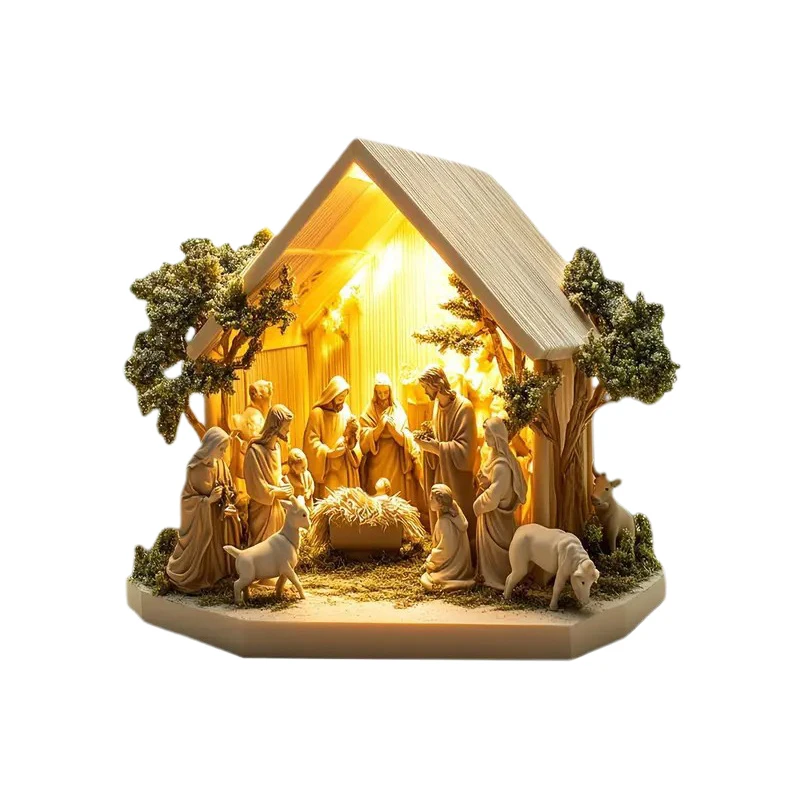2026 Nova presépio de nascimento de Jesus – peça central de mesa de Natal, decoração religiosa de Natal para casa
