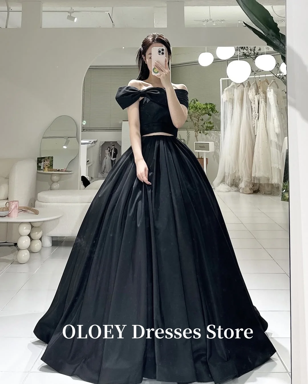 OLOEY Black Taffeta Evening Party Dresses 2PCS Korea Photo shoot Bolero Strapless Floor Length Formal Occasion Gowns Customized