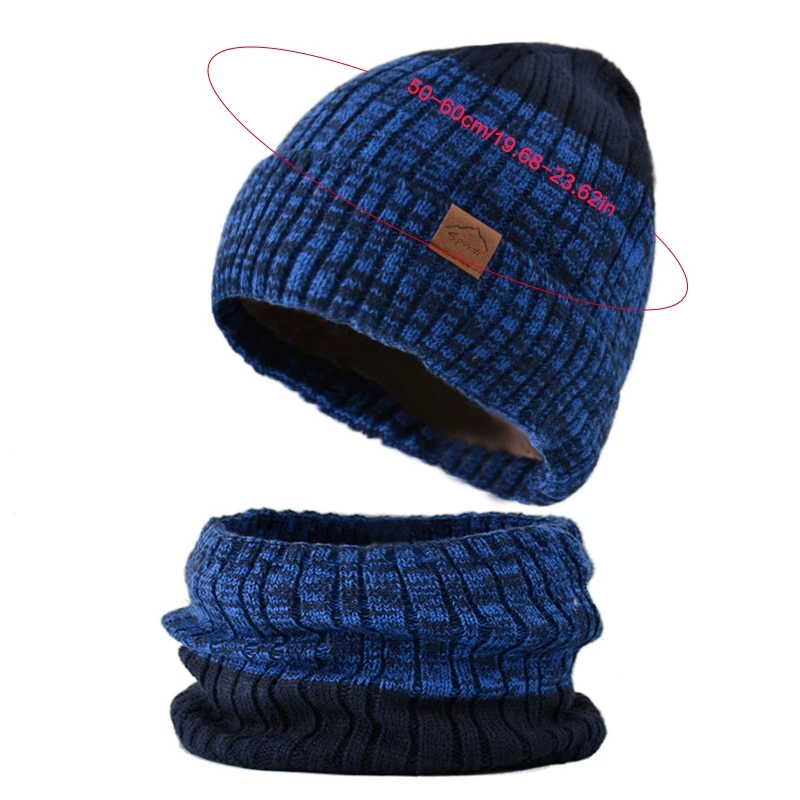 Women Men Winter Hats Color Matching Cuffed Beanie and Bib Thick Knitted Ski