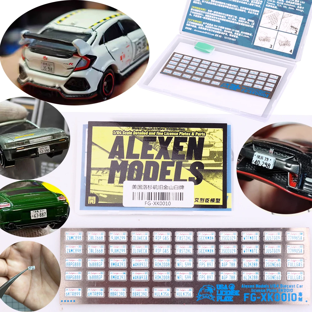 1/64 Alexen XK0001-XK0023 Placas de matrícula de Metal, placas numéricas, modelo a escala, herramientas de construcción para modelo Hobby, accesorios de herramientas DIY