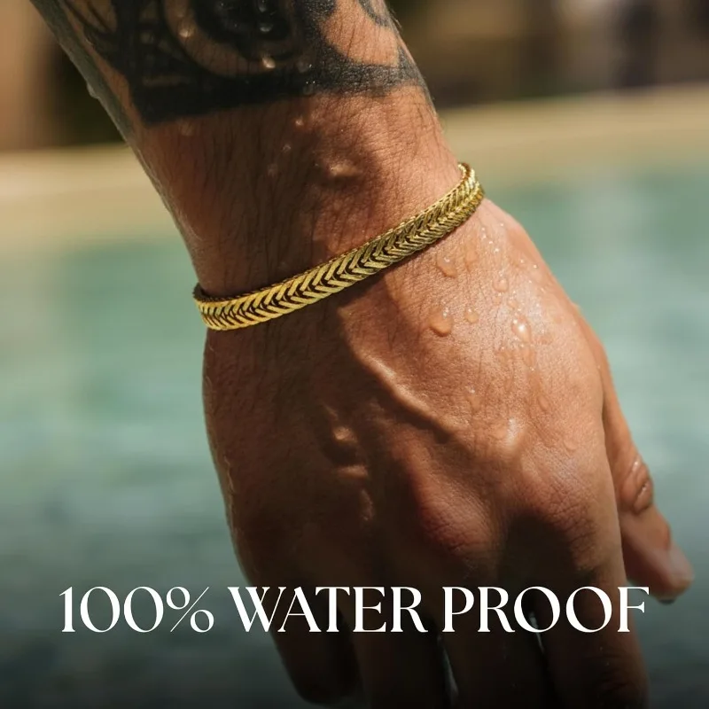 6MM 14K Gold Plated Chain Bracelets For Mens -Hip Hop Stainless Steel Mens Bracelets,Waterproof Non Tarnish - Mens Jewelry Gifts