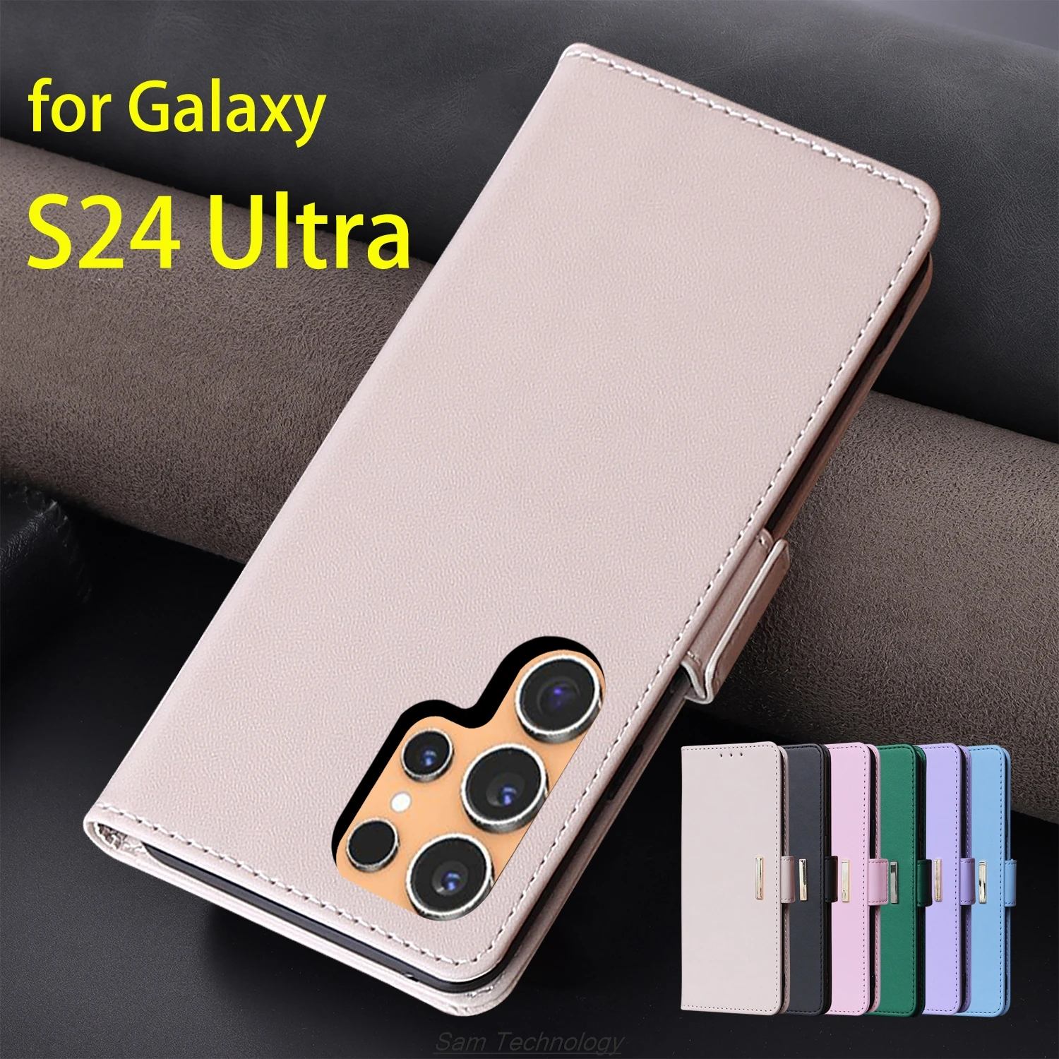 Magnetic buckle Leather Case for Samsung Galaxy S24 Ultra S24U Wallet RFID BLOCKING Flip Cover female Simple Capa Fundas Coque