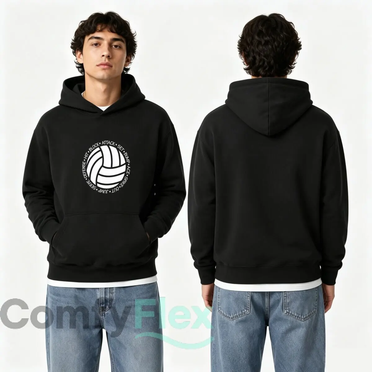 Volleyball Team Lover Script Ball Graphic Autumn and winter hooded sweatshirts