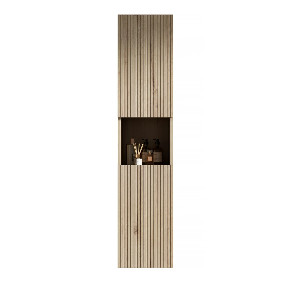 160 cm hoher Badezimmer-Wandschrank, geeignet für kleine Räume, anwendbar auf Badezimmer, Wohnzimmer und Wäsche, Sägen aus weißem Eichenholz – Detail 1