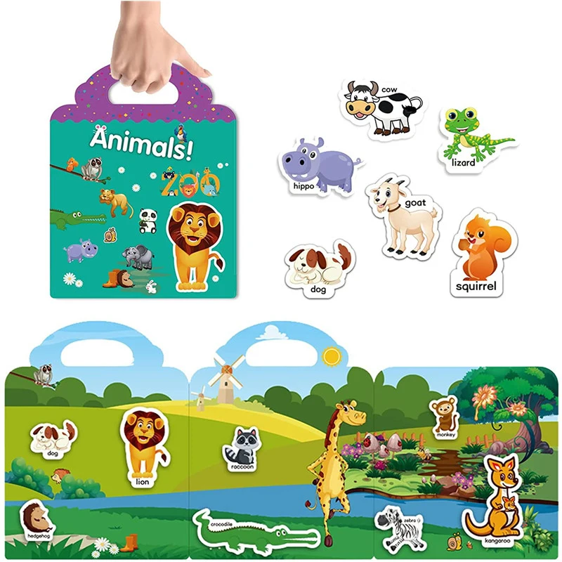 Reusable Sticker Books Toys 3D Clear Animal Space Vehicles Dinosaur Sticker Book Educational Learning Toy Birthday Gifts