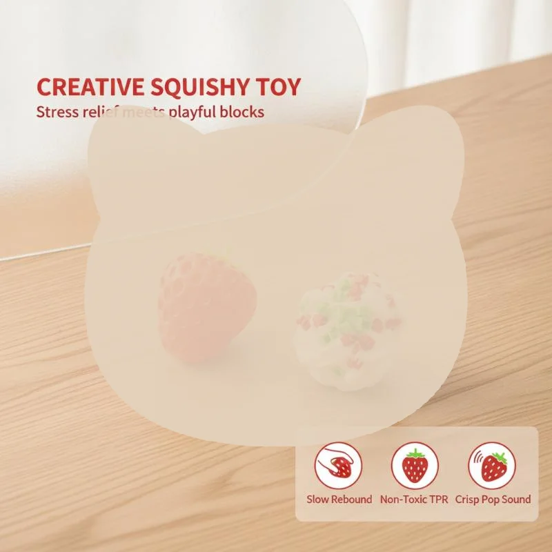 Strawberry Crunch Toy Shapeable Stress Ball Block Filling Slow Rebound Squeeze Toy ASMR Friction Noise Anti Anxiety Gift