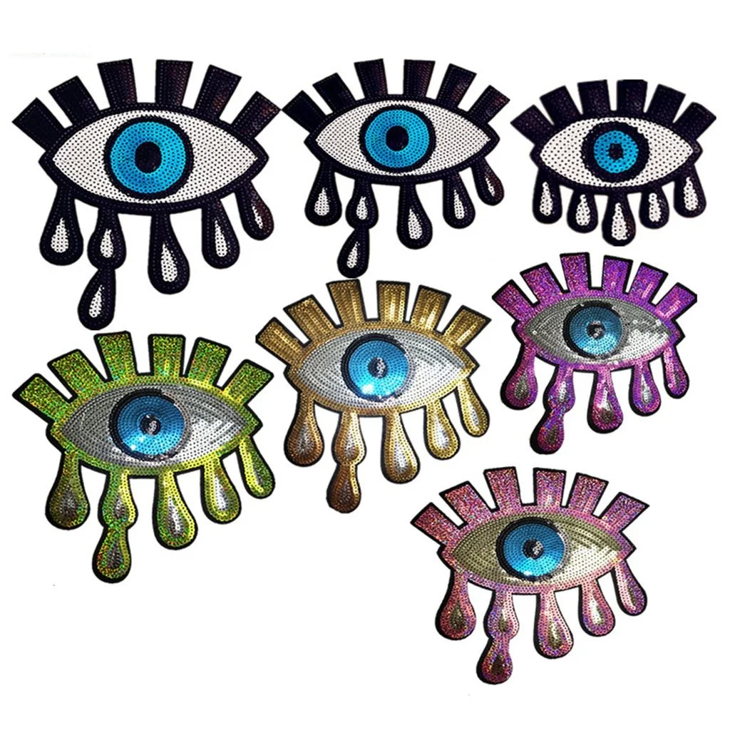 Iron on Sequins EYE Patches for Clothing Jeans Embroidery Appliques Stickers Handmade Sewing Scrapbook LARGE EYEBALL BADGES