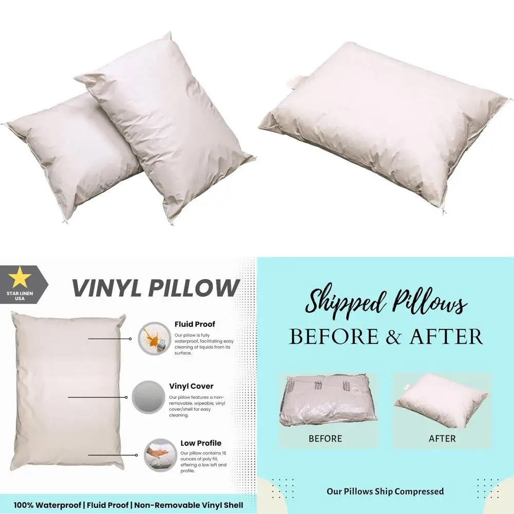 

Низкопрофильные белые виниловые подушки для кровати — мягкая опора, легко чистится, не пышные, 20x26 дюймов, протираемый чехол, удобная подушка для сна