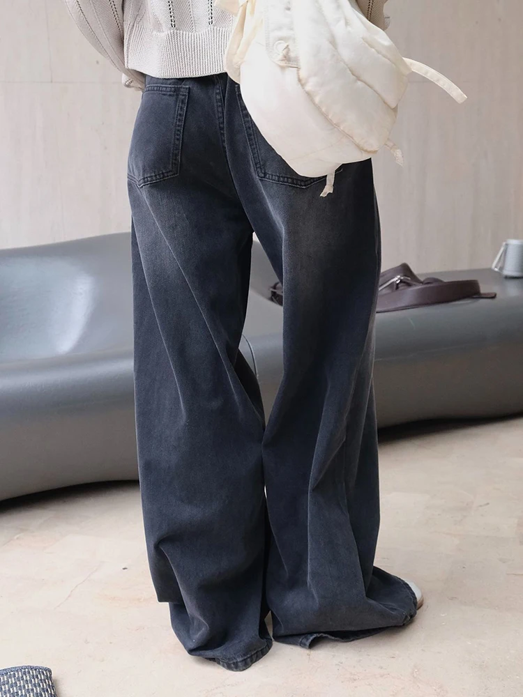 [EAM] High Waist Black Denim Vintage Long Casual Wide Leg Jeans New Women Trousers Fashion Tide Spring Autumn 2024 1DH6404