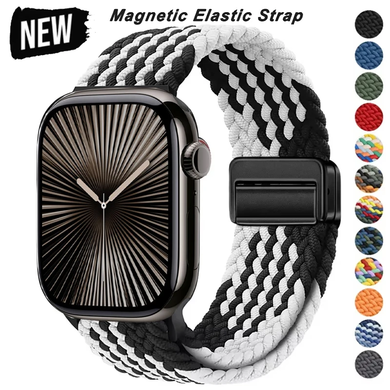 Nylon Braided Loop Strap for Apple Watch Ultra2 49mm Series 10 9 8 7 Bracelet for iWatch 46mm 42mm 45 41mm 44 40mm Magnetic Band