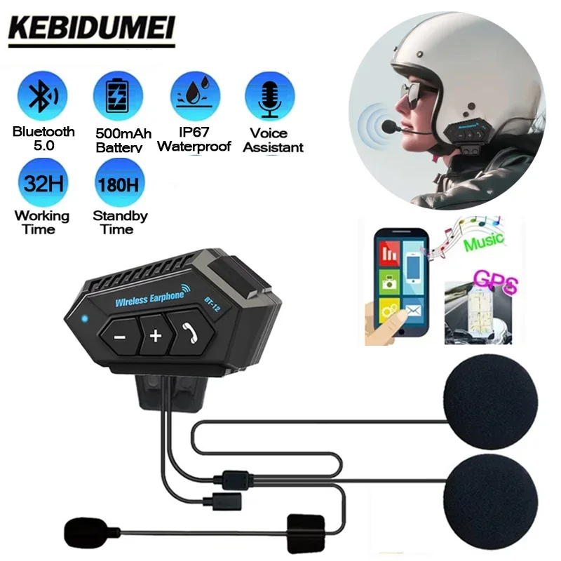

KEBEDUMEI BT5.0 Motorcycle Helmet Headset Wireless Handsfree Stereo Music Player Speaker Headphone Support Automatic motocross