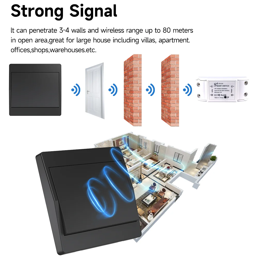 المنزل الذكي الأسود الذاتي بالطاقة اللاسلكية التبديل للأضواء الحركية مفتاح الإضاءة عدة مفاتيح الإضاءة عن بعد زر الضغط اللاسلكي