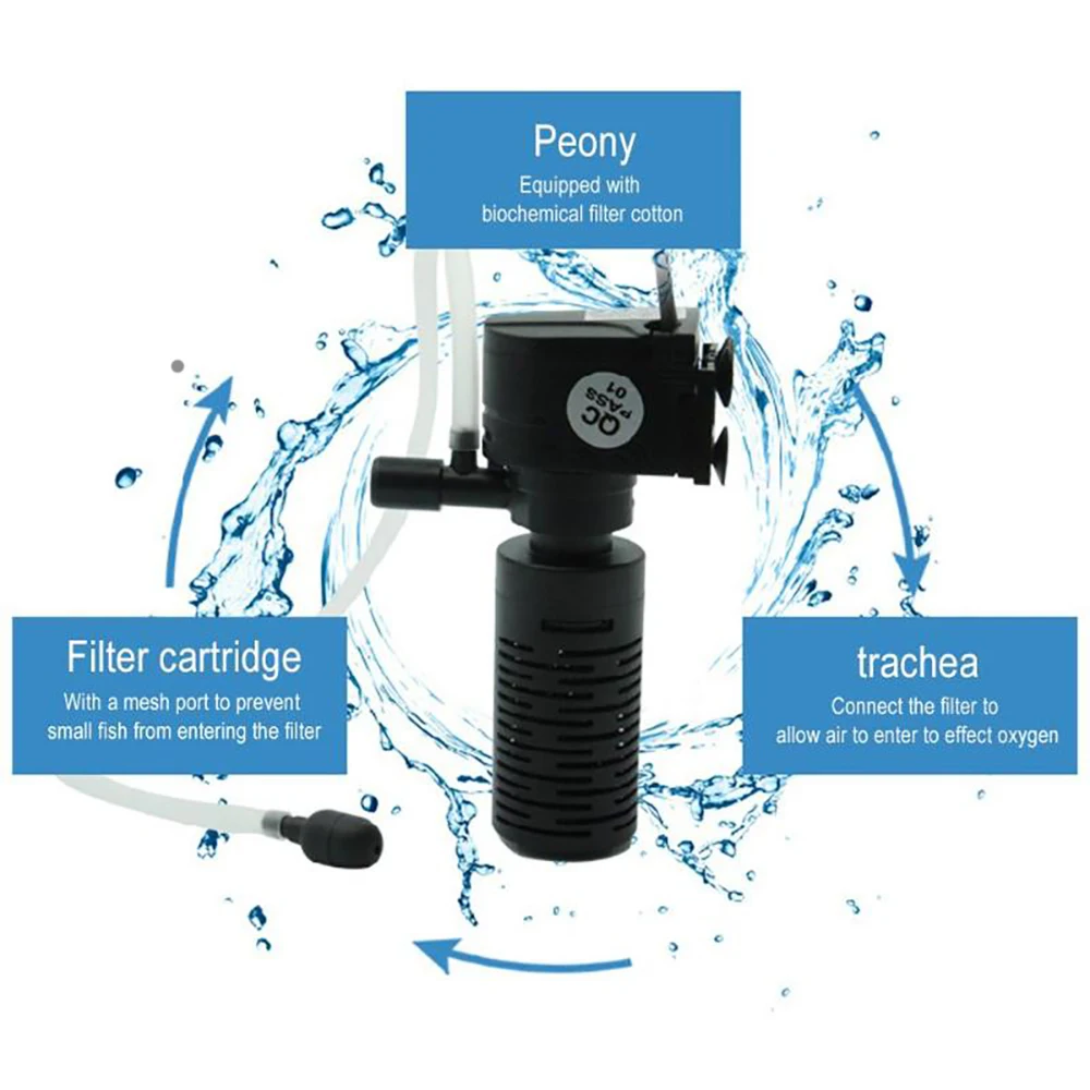 3 in 1 Filter for Aquarium Fish Tank Filter Mini Fish Tank Filter Aquarium Oxygen Submersible Water Purifier