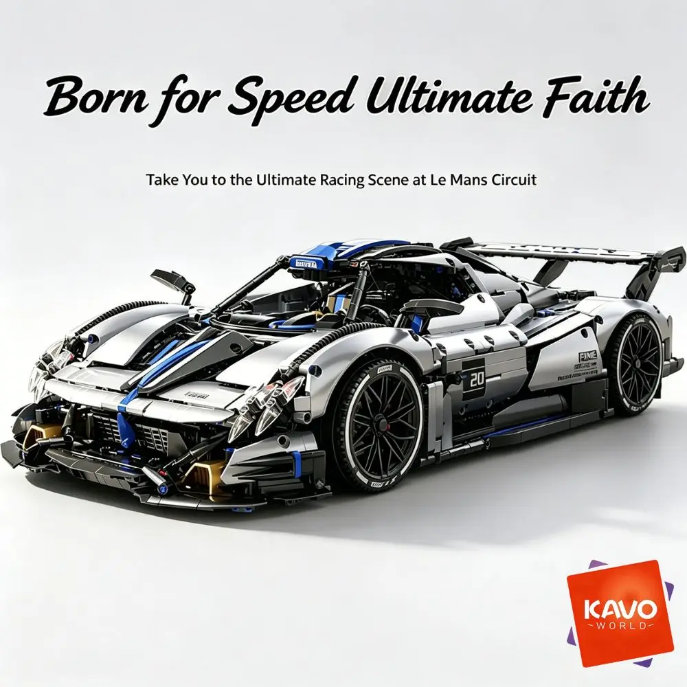 KAVOWORLD Premium MOC Super Sports Car Technical Building Blocks Construction Race Car Model Toy Kit 1:8 Scale 3526pcs DIY Assembly Wide Body Track Racing Car Building Bricks Mechanical Vehicle Rear Linkage Engine &Track Wing Ideal Birthday Christmas Gift