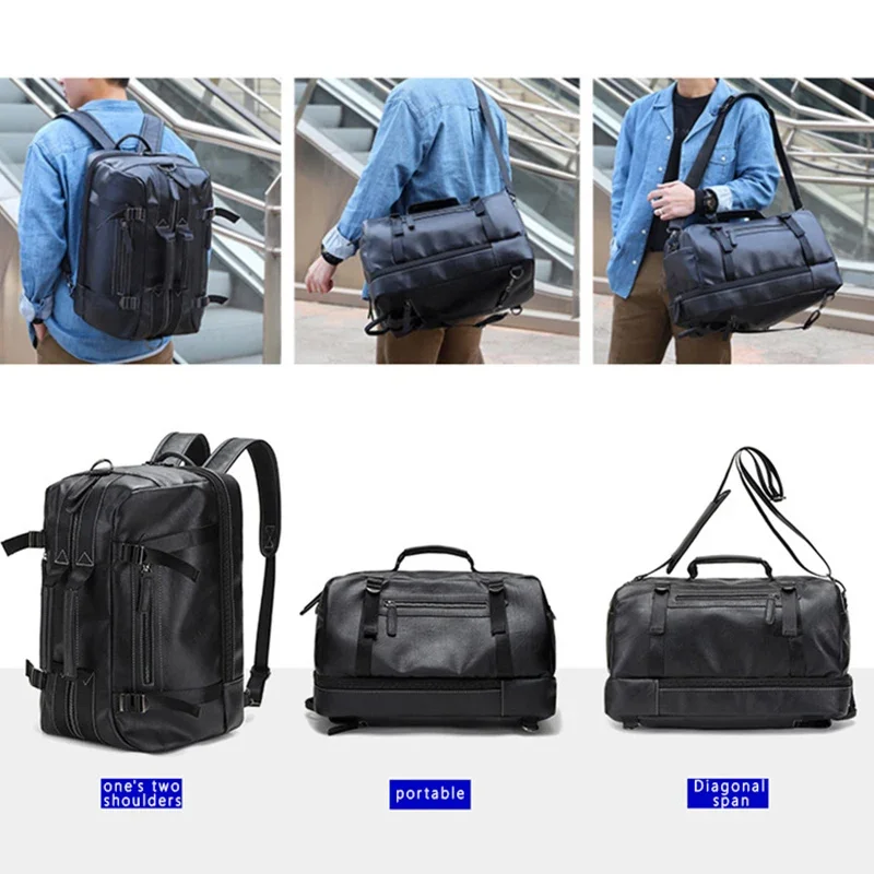 Large Capacity Business Trip Back Pack Men Luxury Brand PU Leather Backpack Men Vintage Travel Laptop Waterproof Multi Pocket