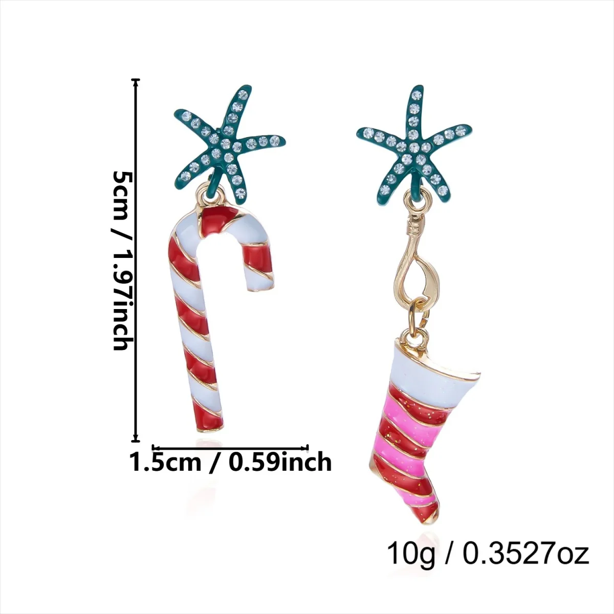 Weihnachts-Strass-Stern-Weihnachtsmann-Ohrhänger für Damen, modische rote Schleifen-Weihnachtsstangen-Weinglas-Socken-Ohrringe, Neujahrs-Schmuck – Detail 39