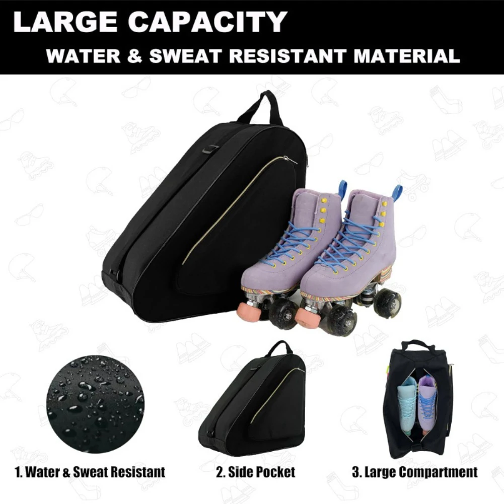 Roller Skates Carry Bag for Ice for quad Skates Water and Sweat Resistant Tear Resistant Fabric with Adjustable Shoulder Strap