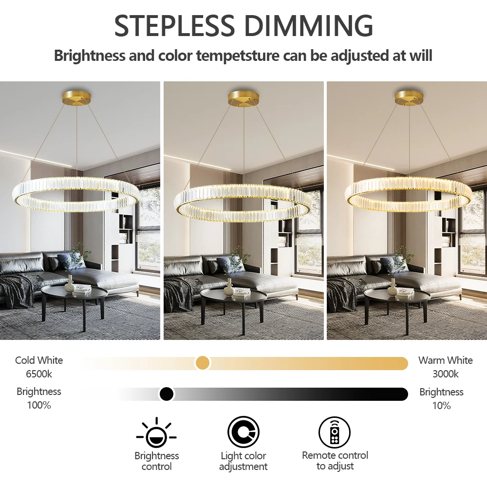 IRALAN مُثبتة في السقف مصباح فاخر كريستال حلقة الثريا أضواء السقف مع جهاز التحكم عن بعد عكس الضوء غرفة نوم مصباح غرفة المعيشة