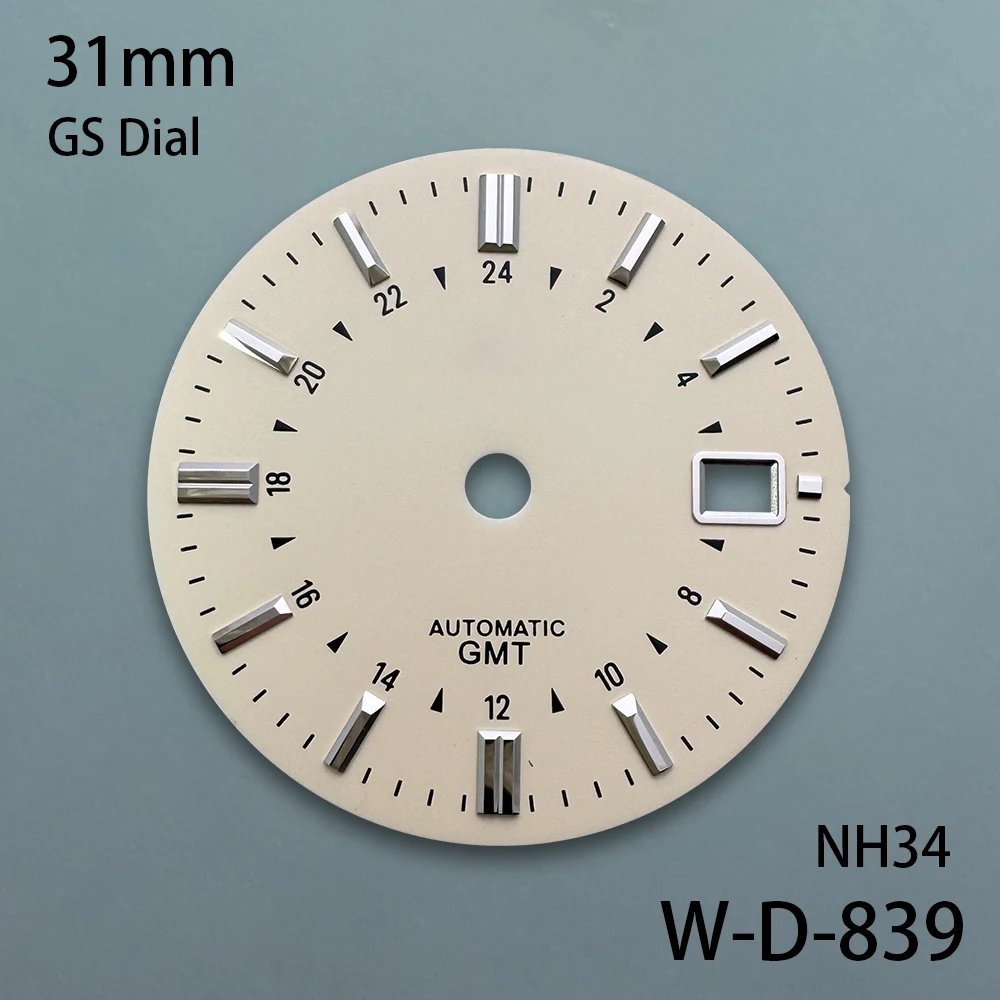 31mm 빅 S G S 로고 GMT 다이얼 NH35/NH34/4R/7S 무브먼트 선버스트/매트 고품질 시계 수정 액세서리