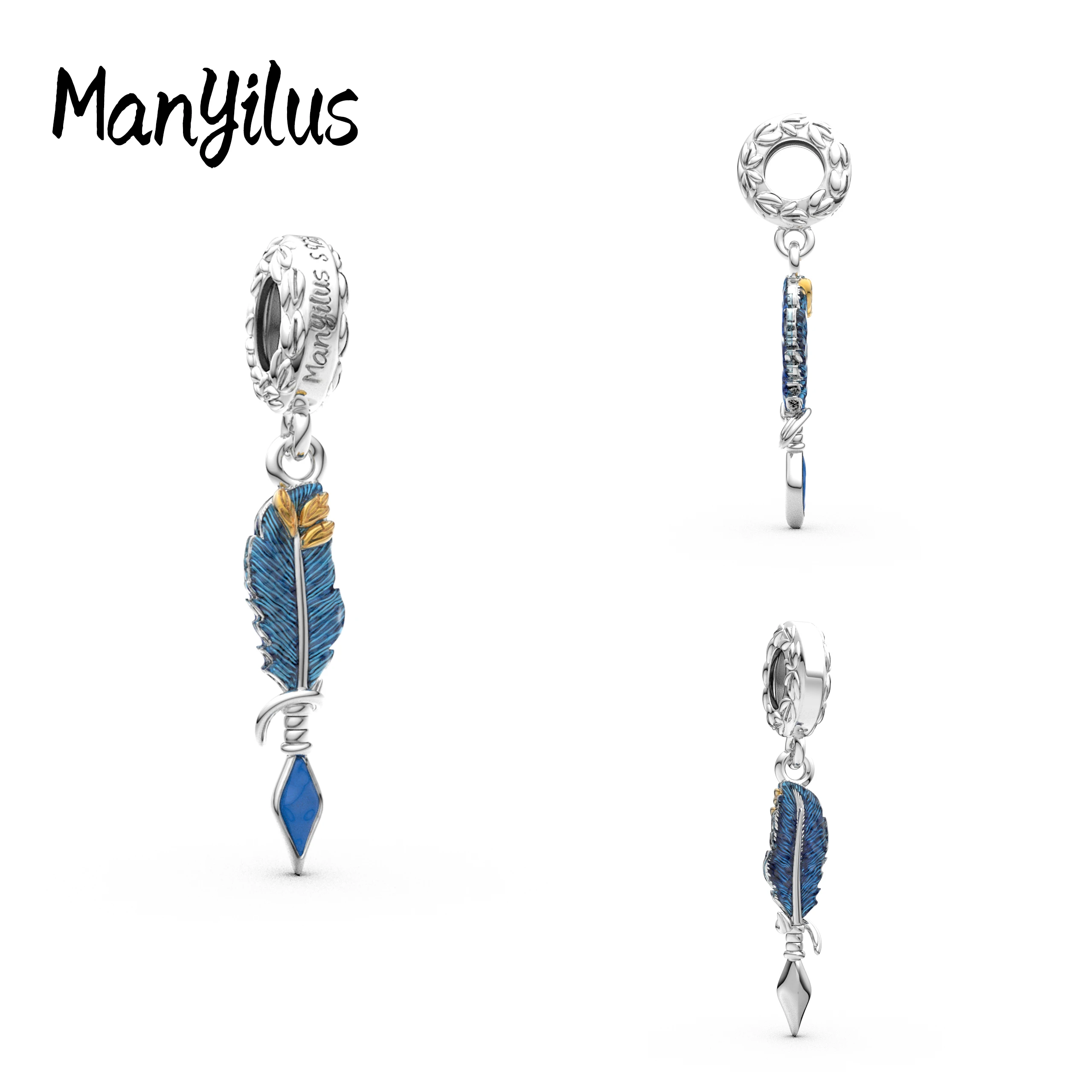 

Manyilus 925 Sterling Silver Blue Feather Dangle Charm for Original Bracelet & Necklace Enamel Cubic Zirconia Boho Jewelry Gift