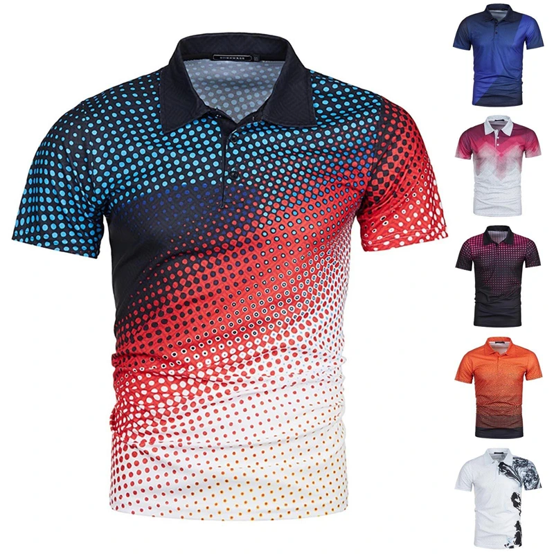 Casual Fashion Polo Shirt Men's Clothing Lapel Short Sleeves T-shirt 3D Printed Dot Stripe Square Fitness Outdoor Loose T Shirts