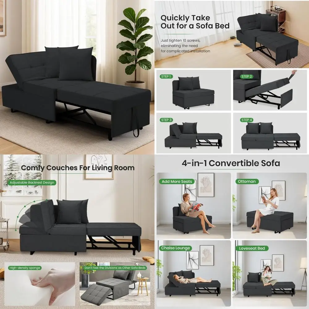 أريكة سرير متعددة الوظائف، أريكة قابلة للتحويل 4 في 1 مع نائمة سحب ووسائد لمساحات المعيشة المدمجة #1