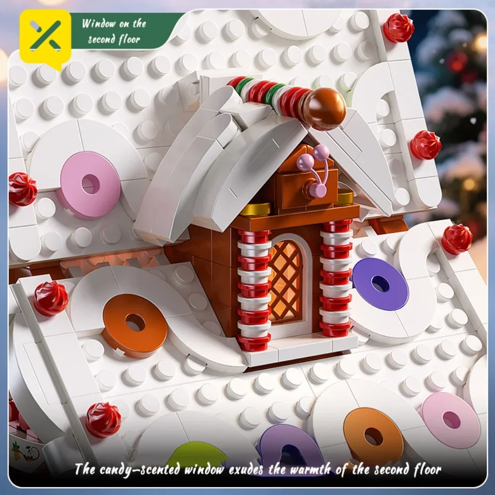 مكعبات بناء منزل خبز الزنجبيل لعيد الميلاد مع أضواء LED كوخ احتفالي DIY لعبة تجميع هدية للأطفال والكبار #3